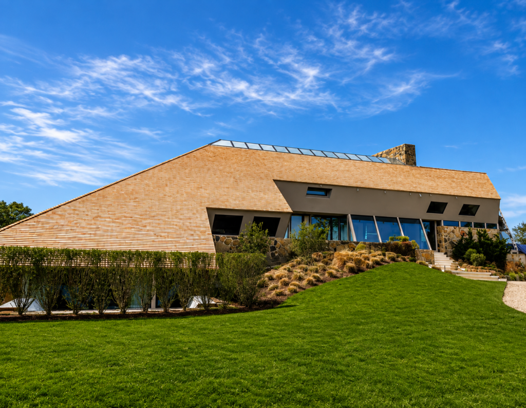 Modern multi-plane cedar shake roof on a Water Mill, NY estate, by MJB Roofing & Siding