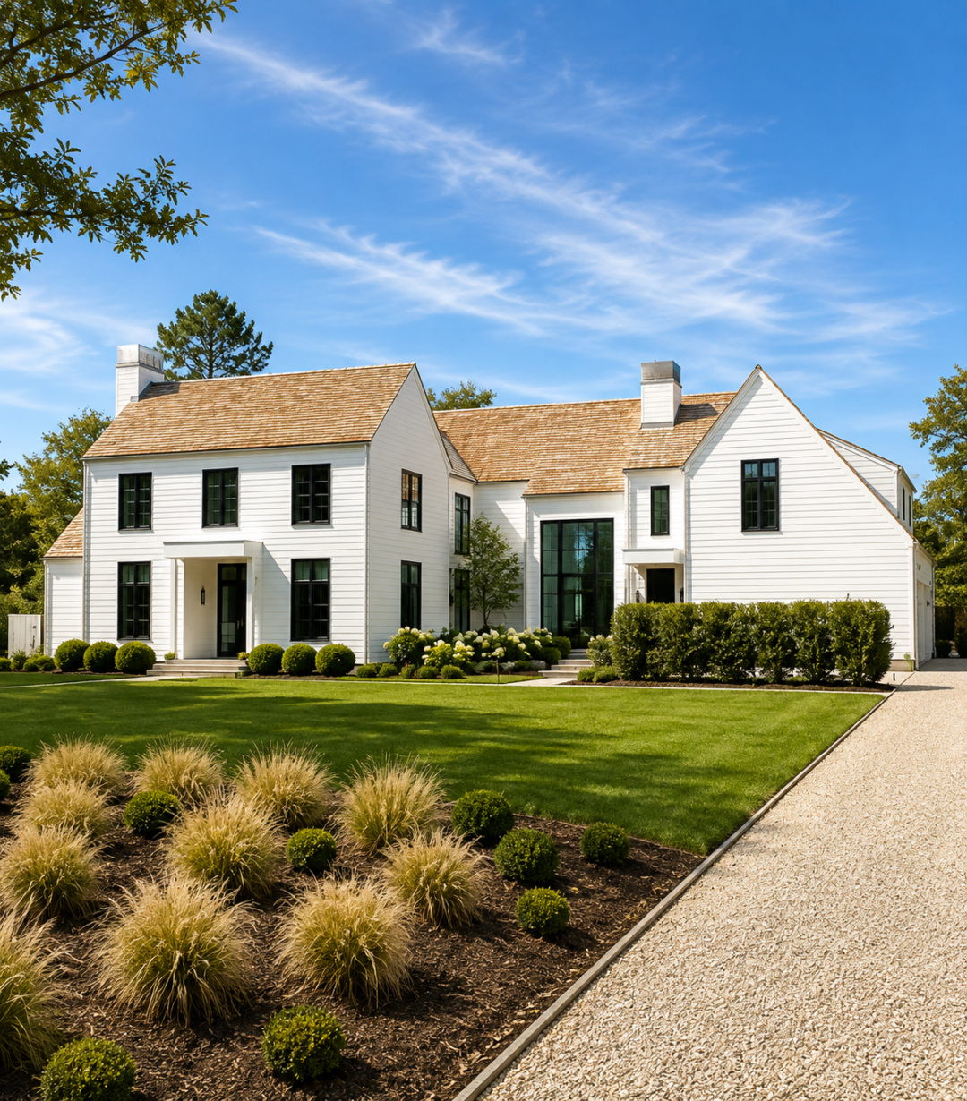 Modern farmhouse-style home in Manorville, NY, roofed by MJB Roofing & Siding