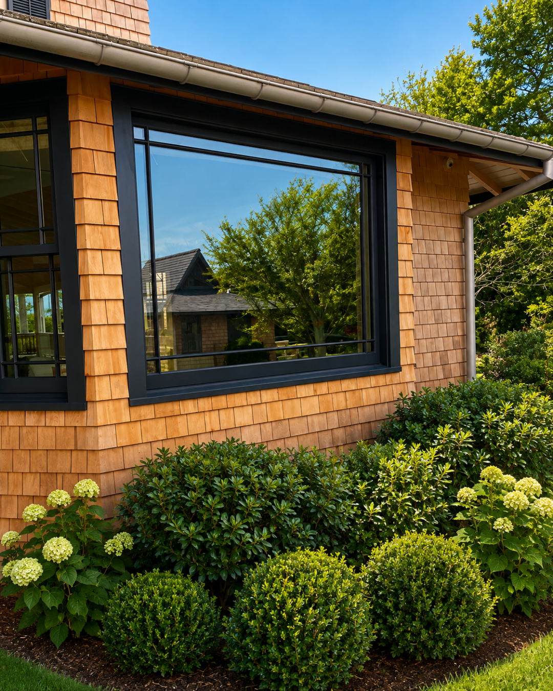 Cedar shake siding detail on a Long Beach, NY home, by MJB Roofing & Siding